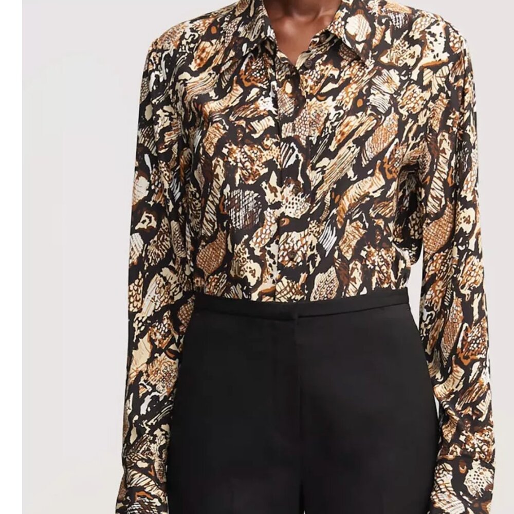 Argent Slim Blouse in Matte Side Silk Charmeuse Animal -Geo Print Top Mob's Wife